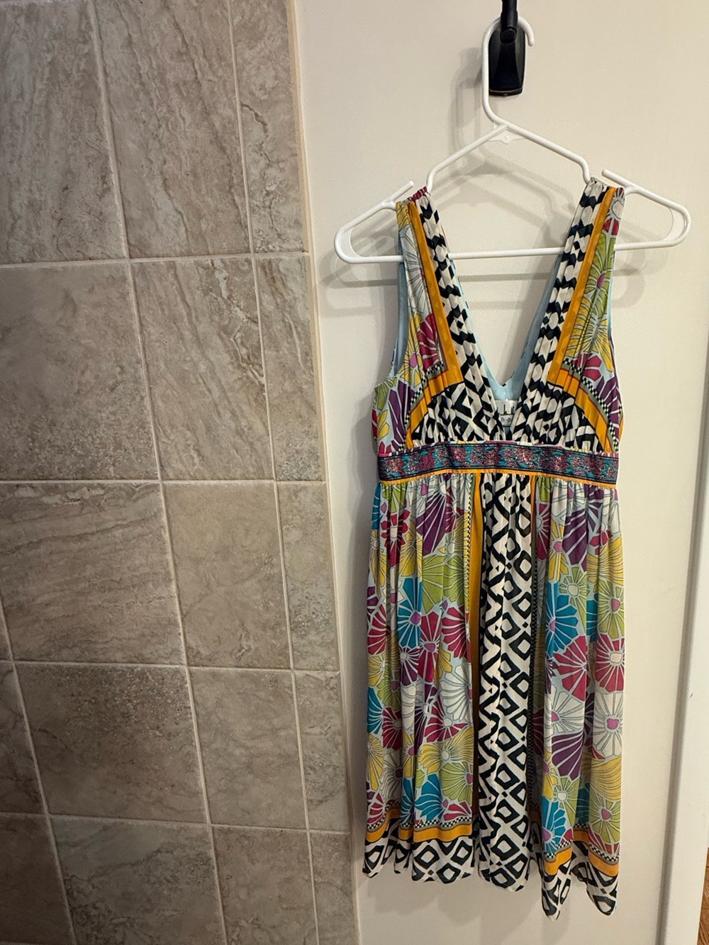 Nicole Miller Light Blue & Multi-Color Printed Silk Dress